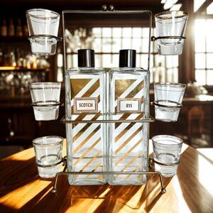 *SOLD* Vintage Mid-Century Whiskey Decanter & Caddy Set - Branded Glassware